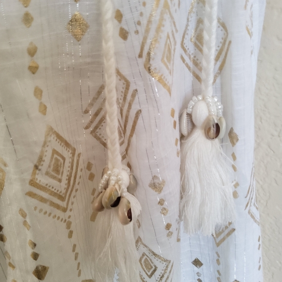 Aqua Swim Ruffle Print Maxi Midi Coverup Skirt Size S Gold White New - Picture 4 of 10